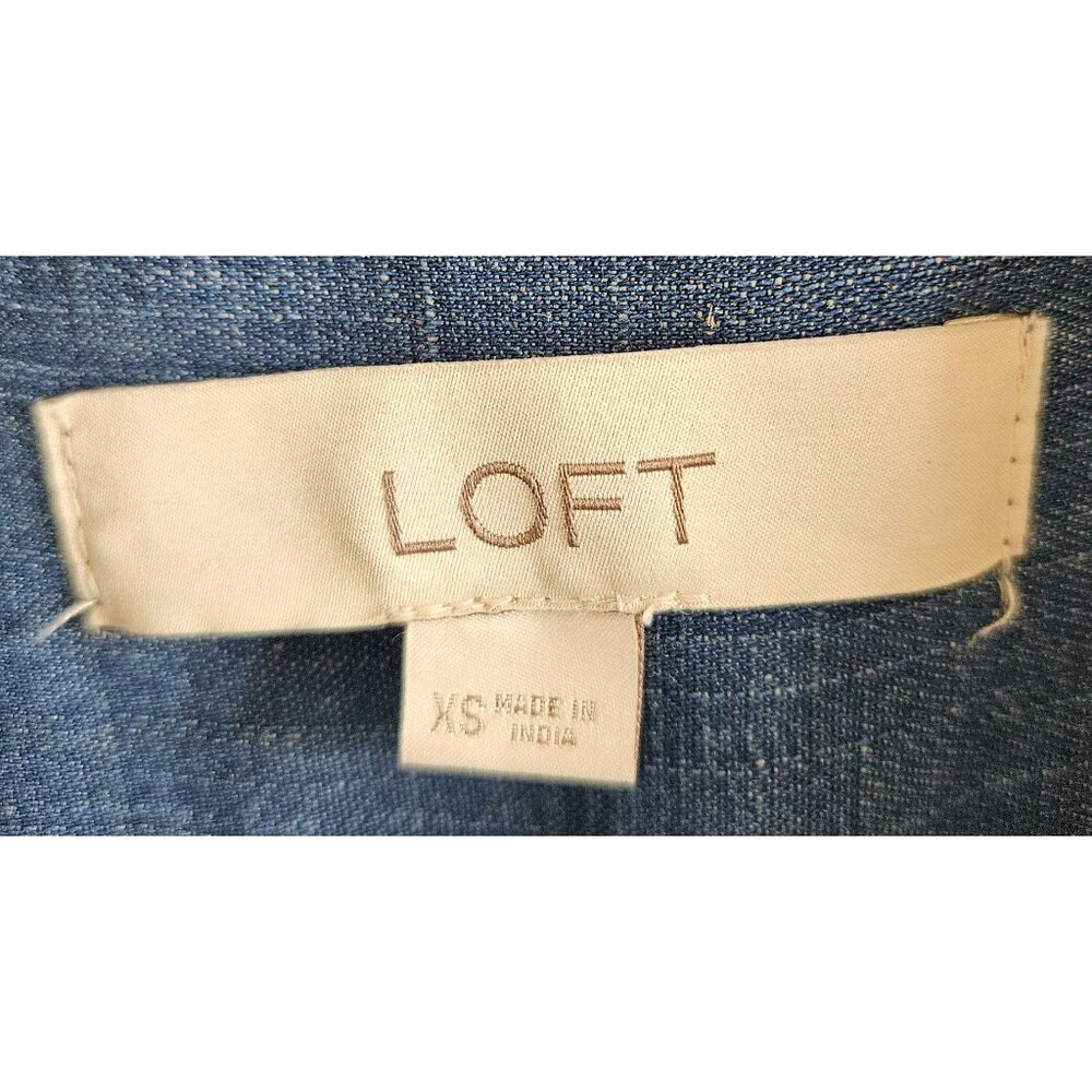 Loft Woman Size XS Chambray Linen Blend Shirt Dress Tiered Skirt Western Cowgirl - Picture 5 of 7